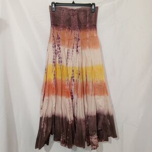 Baba Tie Dye Tiered Maxi Tube Dress Coverup Womens SZ S Gypsy Hippie Festival❤️❤